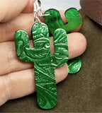 Green Metallic Cactus Shaped Real Leather Earrings