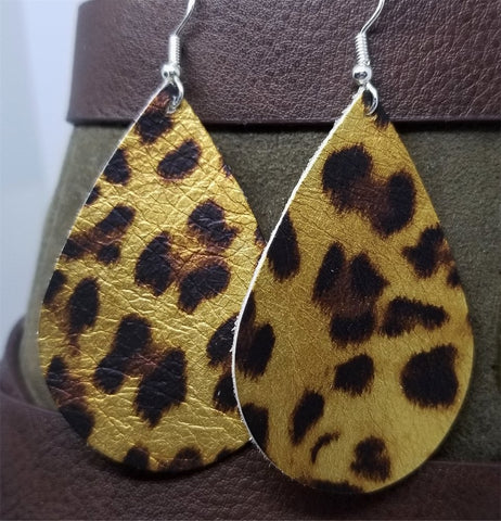 Metallic Leopard Print Teardrop Shaped Leather Earrings