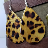 Metallic Leopard Print Teardrop Shaped Leather Earrings