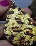Metallic Leopard Print Teardrop Shaped REAL Leather Earrings with Glitter Topcoat