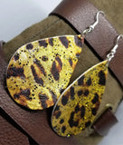 Metallic Leopard Print Teardrop Shaped REAL Leather Earrings with Glitter Topcoat