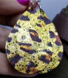 Metallic Leopard Print Teardrop Shaped REAL Leather Earrings with Glitter Topcoat