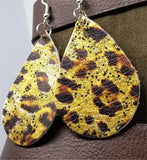 Metallic Leopard Print Teardrop Shaped REAL Leather Earrings with Glitter Topcoat