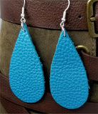 Long Teardrop Shaped Turquoise Colored Leather Earrings
