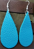 Long Teardrop Shaped Turquoise Colored Leather Earrings