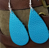 Long Teardrop Shaped Turquoise Colored Leather Earrings