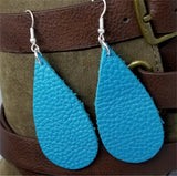 Long Teardrop Shaped Turquoise Colored Leather Earrings