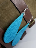 Long Teardrop Shaped Turquoise Colored Leather Earrings