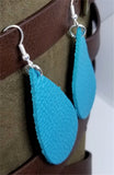 Long Teardrop Shaped Turquoise Colored Leather Earrings