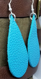 Long Teardrop Shaped Turquoise Colored Leather Earrings