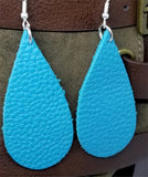 Long Teardrop Shaped Turquoise Colored Leather Earrings
