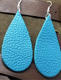 Long Teardrop Shaped Turquoise Colored Leather Earrings