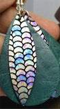Layered Green Teardrop Leather Earrings with Mermaid Scale Patterned Leather Overlay