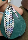 Layered Green Teardrop Leather Earrings with Mermaid Scale Patterned Leather Overlay