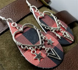 Red and Black Buffalo Plaid Real Leather Earrings with Silver Findings and Charms