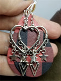 Red and Black Buffalo Plaid Real Leather Earrings with Silver Findings and Charms
