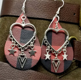 Red and Black Buffalo Plaid Real Leather Earrings with Silver Findings and Charms