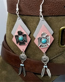 Southwestern Themed Pink and Gray Diamond Real Leather Earrings