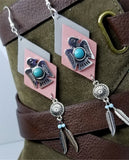 Southwestern Themed Pink and Gray Diamond Real Leather Earrings