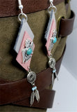 Southwestern Themed Pink and Gray Diamond Real Leather Earrings