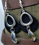 Black Teardrop Suede Leather Earrings with Round Charms and a Large Crystal Briolette Dangle