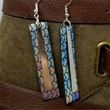 Long Rectangle Mermaid Scales Leather Earrings with Long Silver Charms