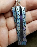 Long Rectangle Mermaid Scales Leather Earrings with Long Silver Charms