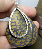 Bronze Leopard Print Teardrop Shaped Leather Earrings with a Silver Charm Overlay
