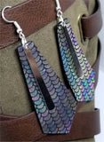 Tie Shaped Mermaid Scales Leather Earrings with Long Silver Charms