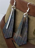 Tie Shaped Mermaid Scales Leather Earrings with Long Silver Charms