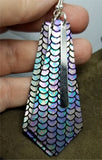 Tie Shaped Mermaid Scales Leather Earrings with Long Silver Charms