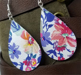 Colorful Flowered Tear Drop Shaped Real Leather Earrings