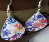 Colorful Flowered Tear Drop Shaped Real Leather Earrings