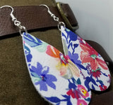 Colorful Flowered Tear Drop Shaped Real Leather Earrings