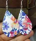 Colorful Flowered Tear Drop Shaped Real Leather Earrings
