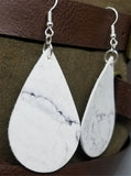 Marble Effect Tear Drop Shaped Real Leather Earrings