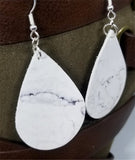 Marble Effect Tear Drop Shaped Real Leather Earrings
