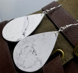 Marble Effect Tear Drop Shaped Real Leather Earrings