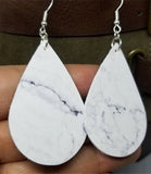 Marble Effect Tear Drop Shaped Real Leather Earrings