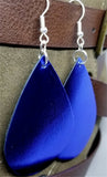 Metallic Dark Blue Tear Drop Shaped Real Leather Earrings
