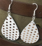 White Teardrop Shaped with Gold Polka Dots Real Leather Earrings