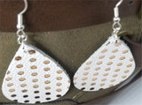 White Teardrop Shaped with Gold Polka Dots Real Leather Earrings