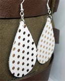 White Teardrop Shaped with Gold Polka Dots Real Leather Earrings