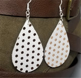 White Teardrop Shaped with Gold Polka Dots Real Leather Earrings