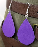Dark Purple Tear Drop Shaped Real Leather Earrings