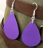 Dark Purple Tear Drop Shaped Real Leather Earrings