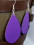 Dark Purple Tear Drop Shaped Real Leather Earrings