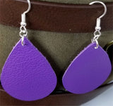 Dark Purple Tear Drop Shaped Real Leather Earrings