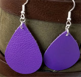 Dark Purple Tear Drop Shaped Real Leather Earrings