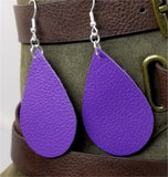 Dark Purple Tear Drop Shaped Real Leather Earrings